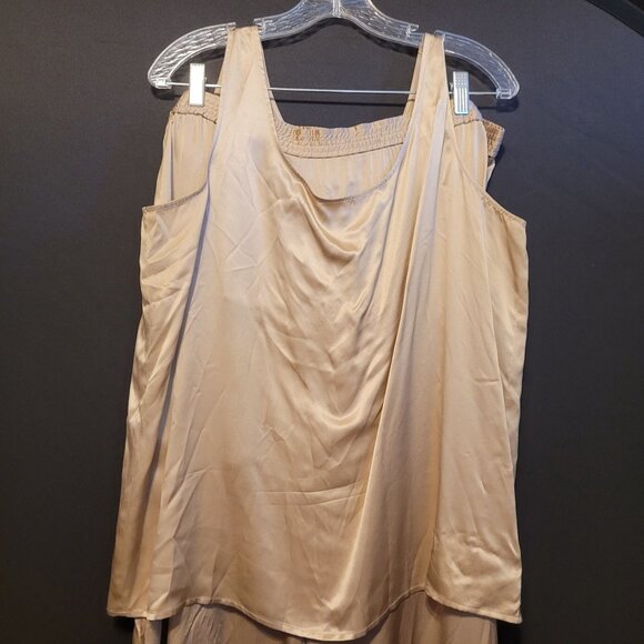 Vintage Suzelle Silk Outfit 3 Pcs Gold Tank Pants Crochet Tunic Metallic Large - Picture 6 of 13